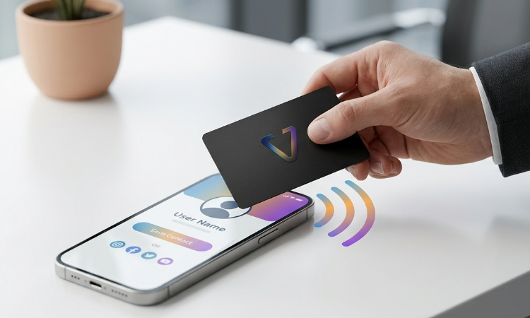 One tap to share your Myvecard NFC digital business card profile